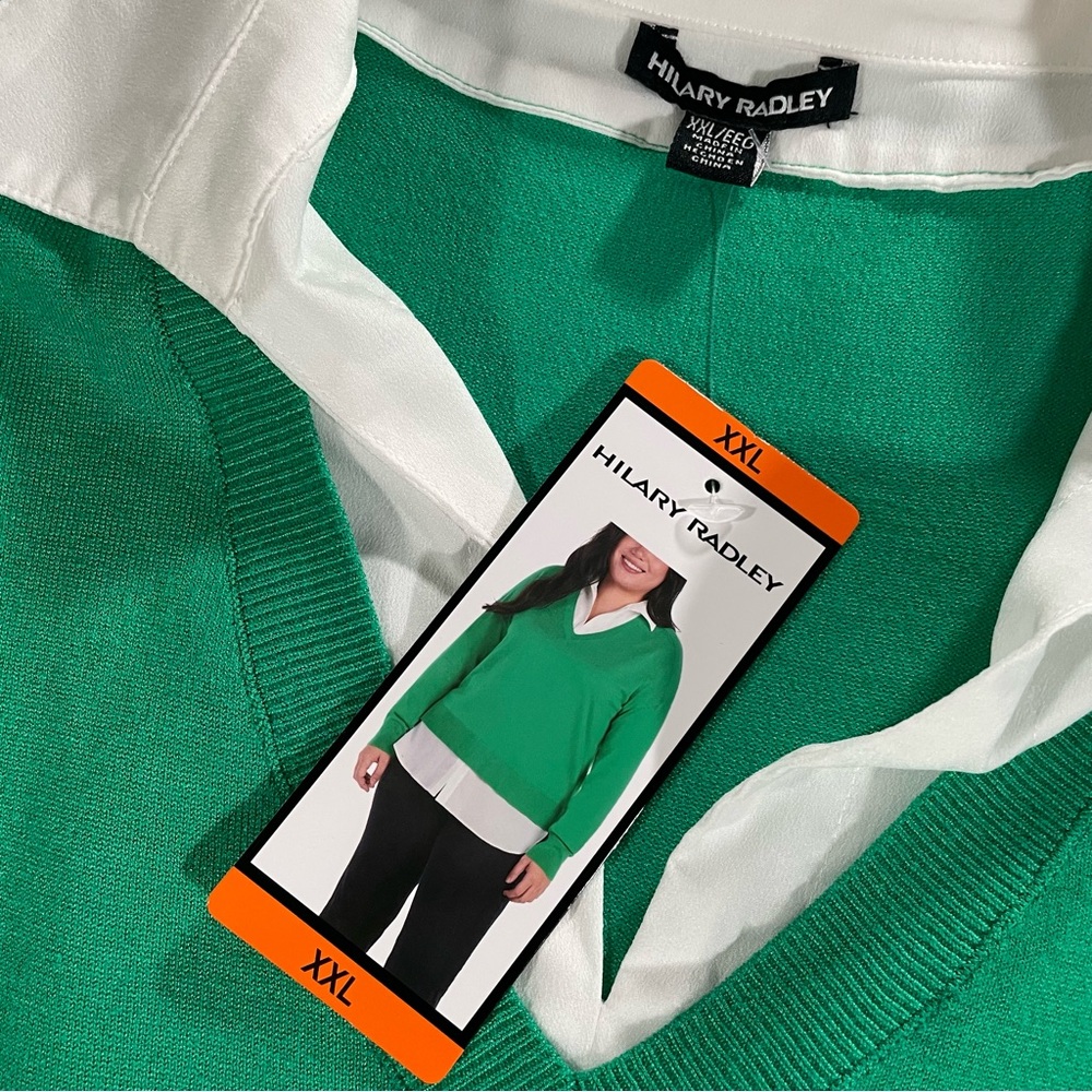 Hilary Radley Emerald Sweater with White Collar - XXL - Picture 5 of 7